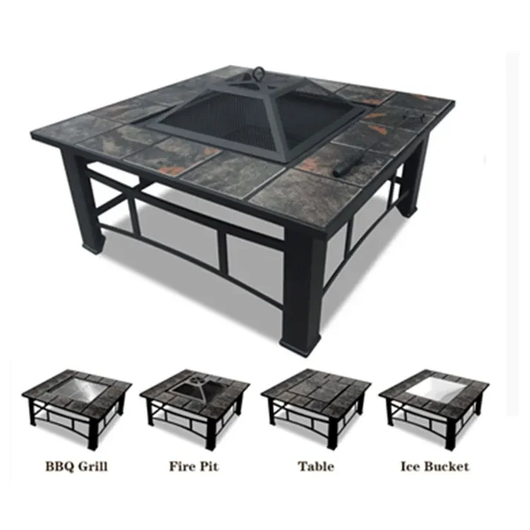 36 inch Outdoor Firepit Square fire Table Backyard Patio Garden Metal Wood Burning Fire Pits stove With Spark Screen