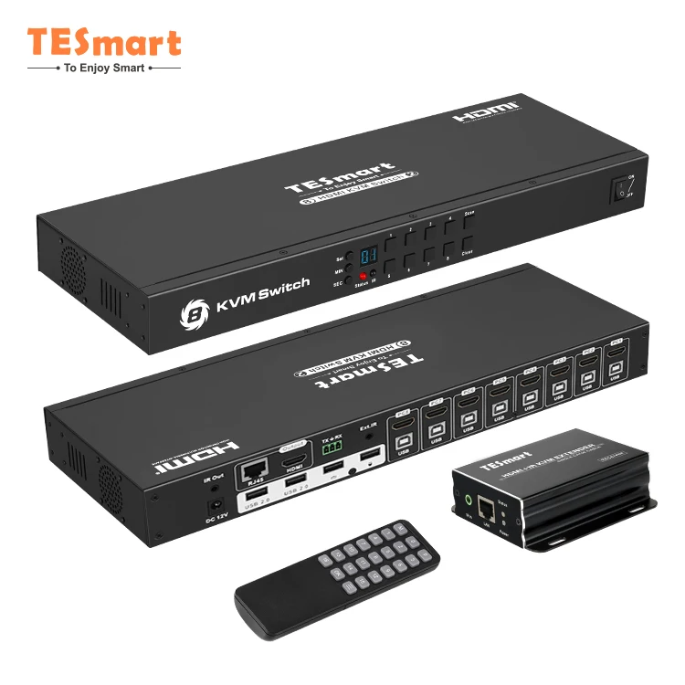 TESmart  KVM Extender over IP HDCP 1.4 Cat Hotkey  IR Pass Through EDID RS232 50m 4k 60hz HDMI KVM Switch