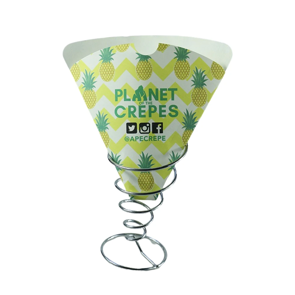 Customized design potato chips paper crepe cone for churros paper cone french fries packaging cone with sauce container