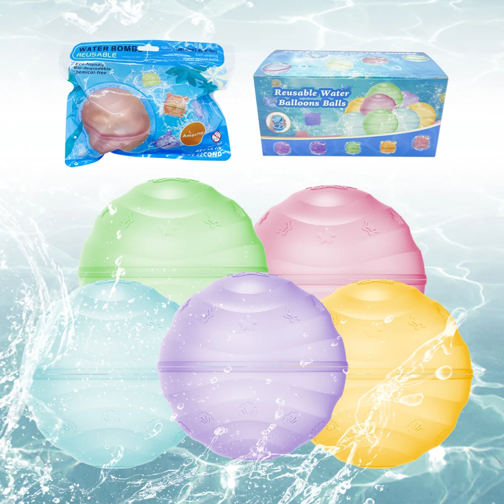 Water Balloons Reusable Quick Fill 6PCS Self-Sealing Silicone Water Balls Splash Refillable Water Toys for Kids Ages  3-12 Years