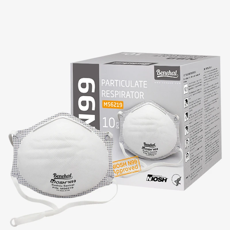 Benehal NIOSH Approved N99 Particulate Respirator Face Mask Melt-blown Fabric,melt-blown Fabric White 10 Pcs/box 145x120x53mm