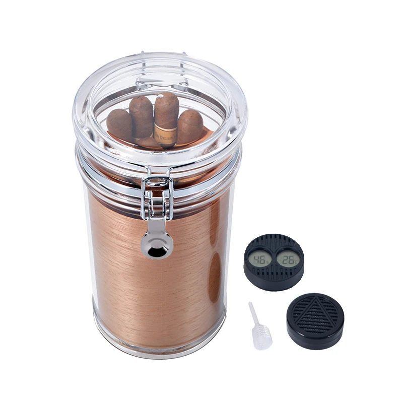 Creative Travel Cigar Humidor Acrylic Cigar Jar with Hygrometer and Humidifier