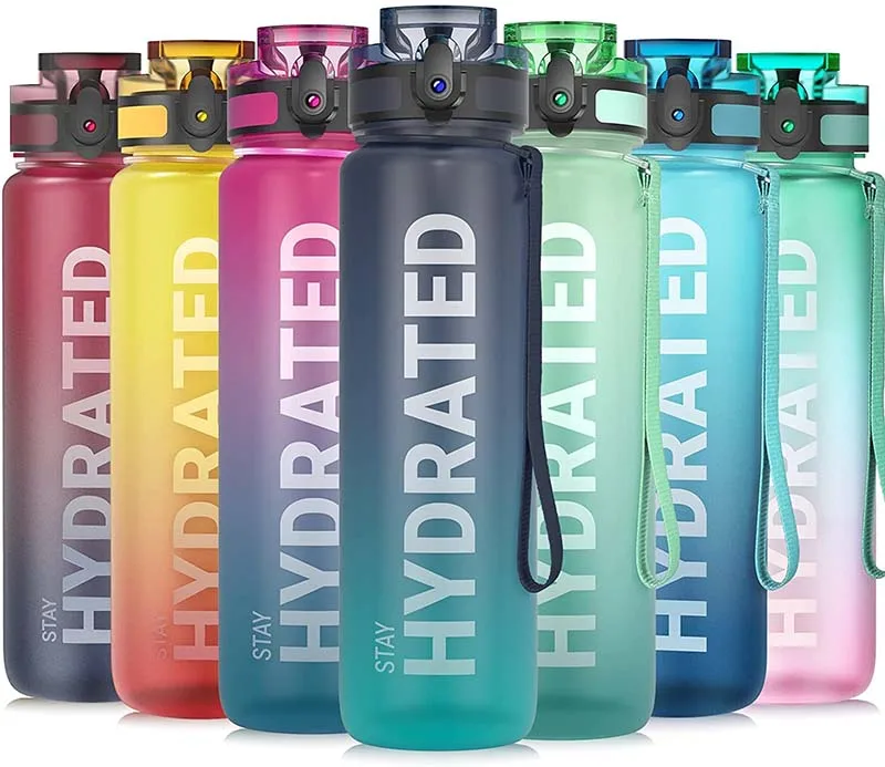 Спортивная мотивирующая бутылка из тритана с градиентом, 32 унции, Экологичная пластиковая бутылка для питьевой воды