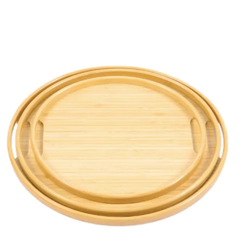 Hot selling circular bamboo service tray with handle kitchen coffee table customized size service wooden tray