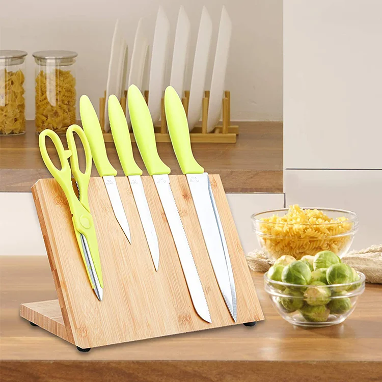 Bamboo wood desktop magnetic knife rack kitchen multi-purpose knife rack household magnetic kitchen knife shelf wholesale
