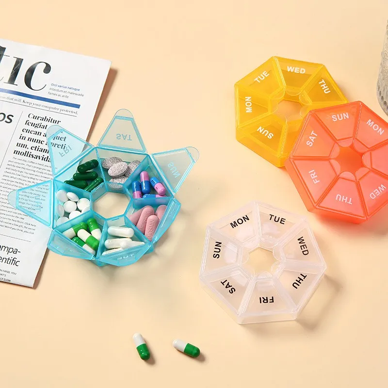Portable Mini 7 Days Plastic Pill Box Color One Week 7 Grids Pill Capsule Candy Storage Box Pill Organizer Container Travel