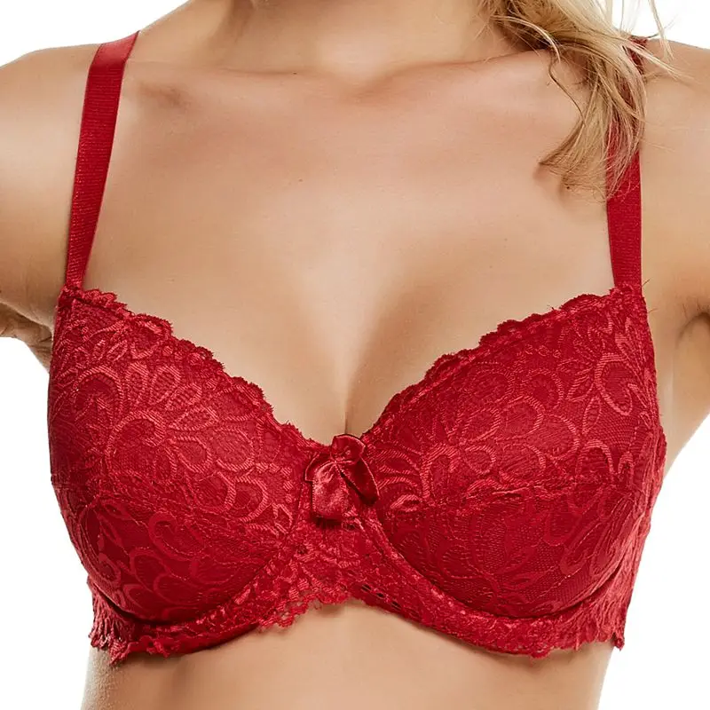 
Hollow flower soft lace thin cup big size D cup bra breathable sexy underwear t-shirt bra 