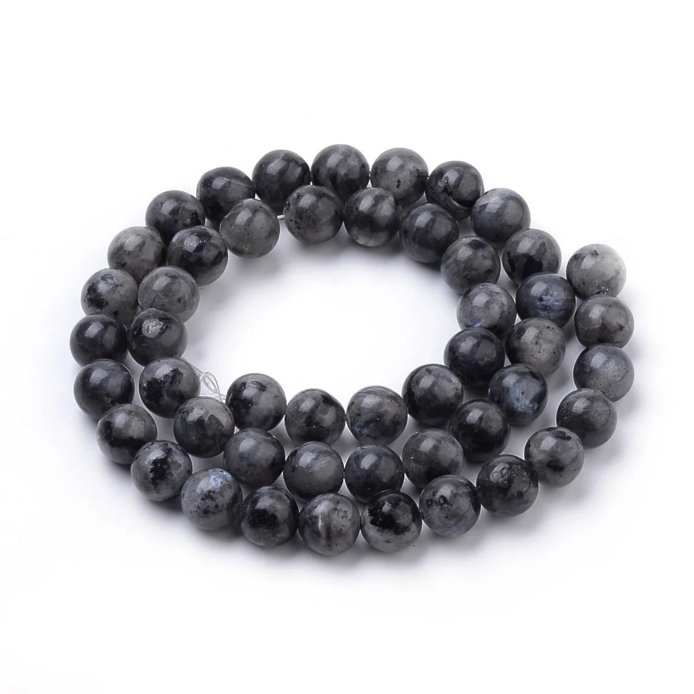 PandaHall 10 мм круглые бусины из натурального ларвикита/черного лабрадорита