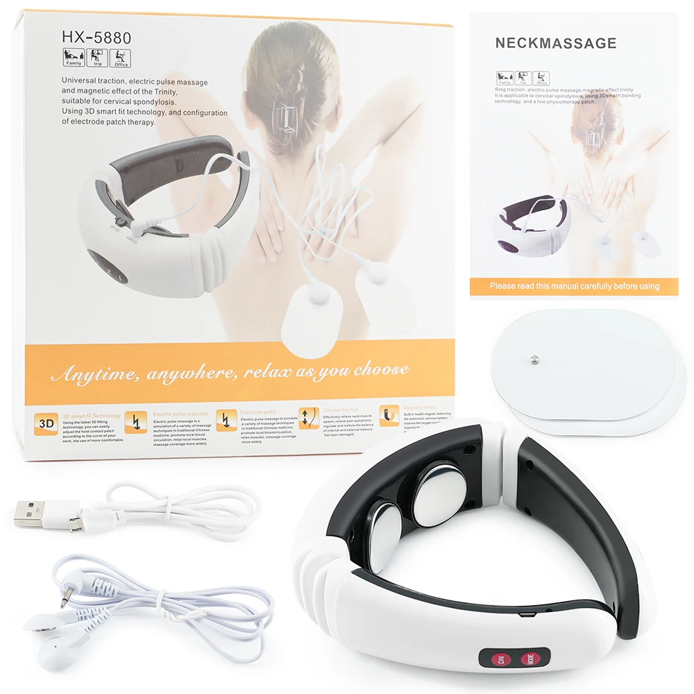 portable electric neck massager pulse back 6 modes power wireless tens intelligent neck massager