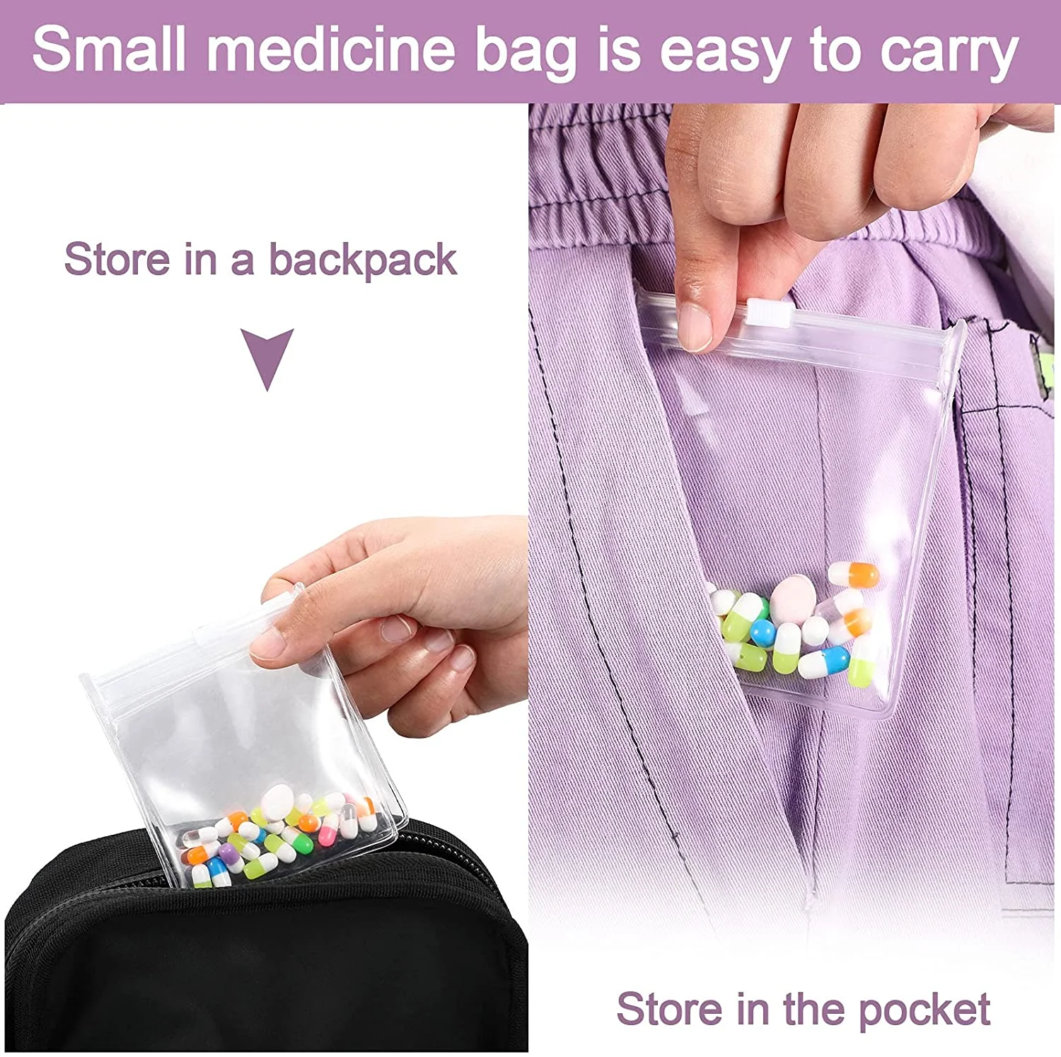 
3.5*3.25 inch easy open close travel medicine health plan Reusable Zippered Pill Pouch Bags 