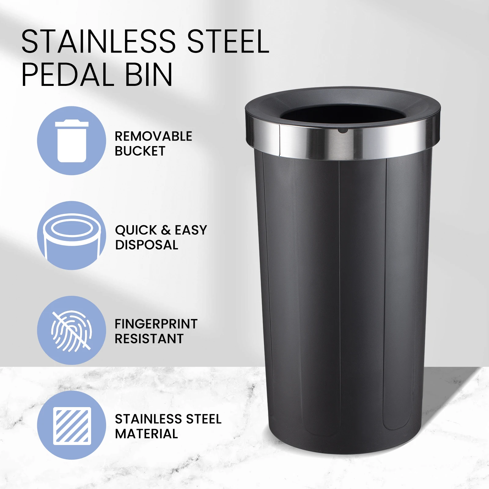 JILI High Performance Rectangular Stainless Steel Surface 65L Trash Can with Balanced Swinging Lid for Restaurant Hotel Outdoor