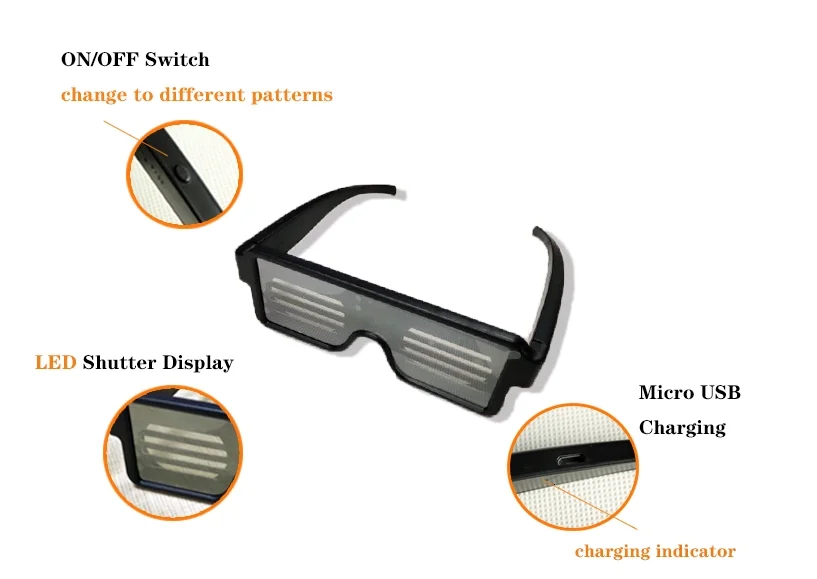 Wholesale Large Plastic LED Light-Up Shutter Glasses Funny Party Eyewear 8 Modes USB Rechargeable Party Gifts