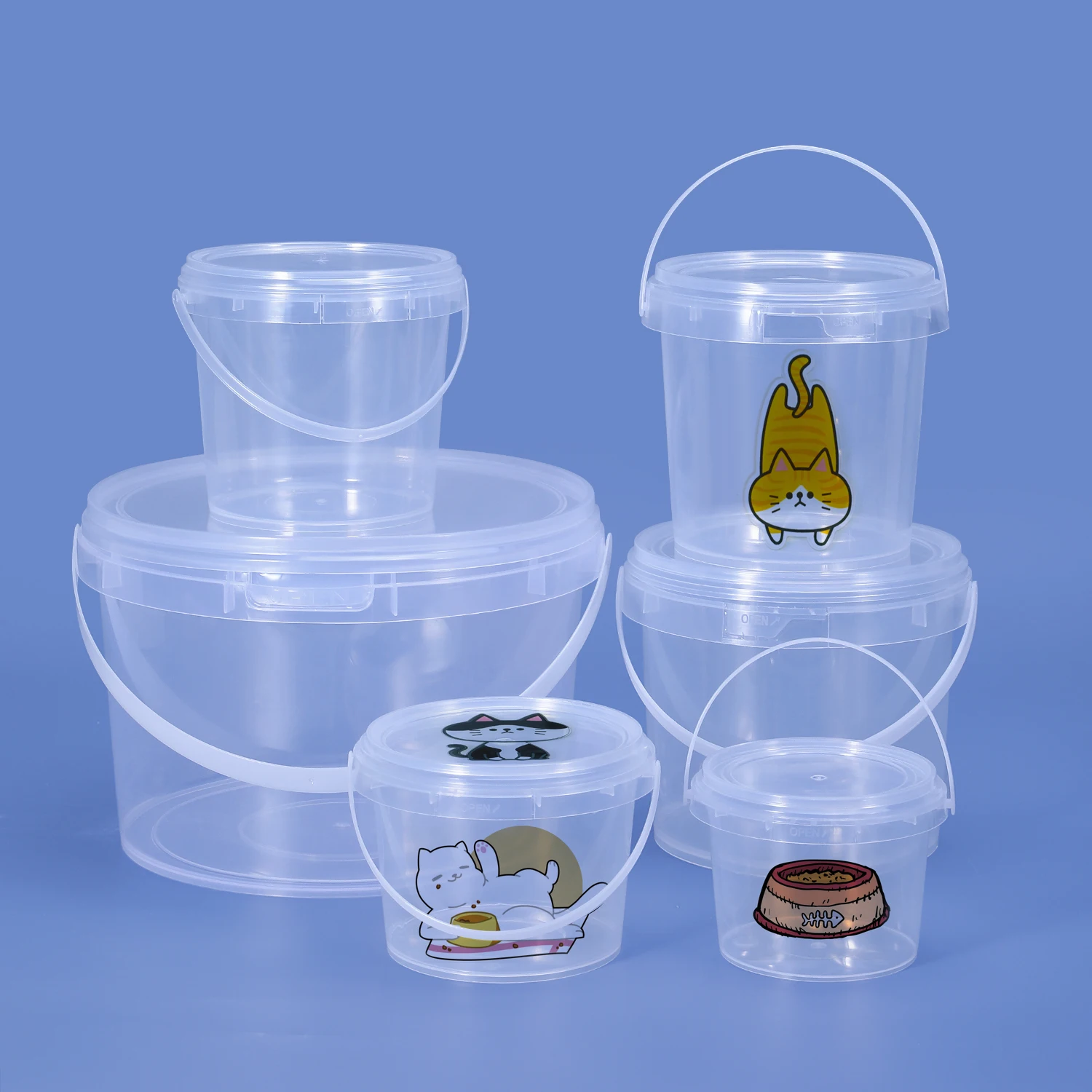 Wholesale PP Food Grade 1L Plastic Round Clear Bucket For Ice Cream Chocolate Popcorn Nuts Snack Packing