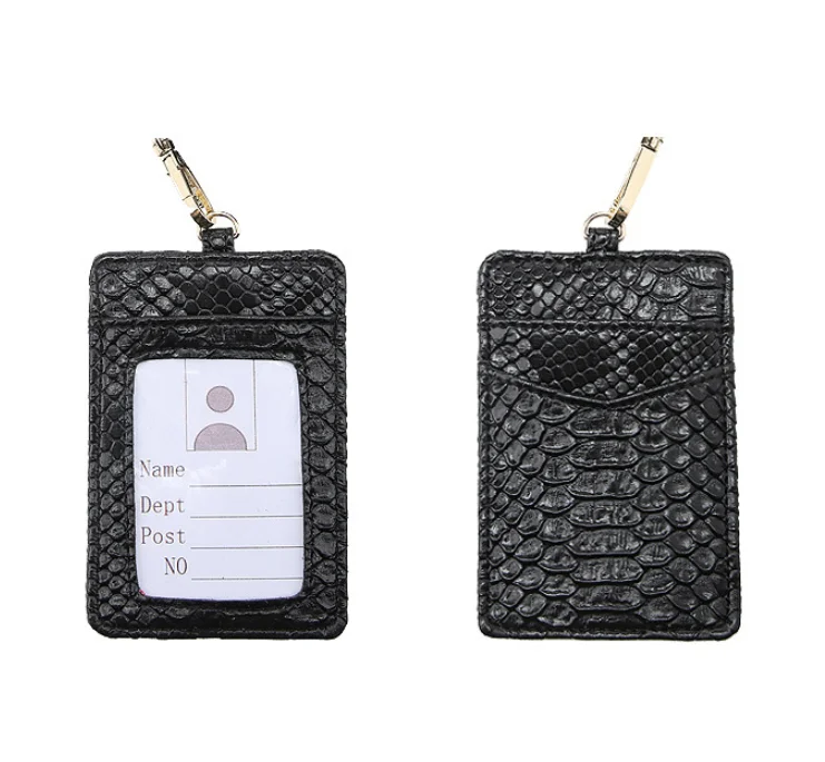 Hot selling  pattern student ID card holder custom PU leather work pass card case with lanyard