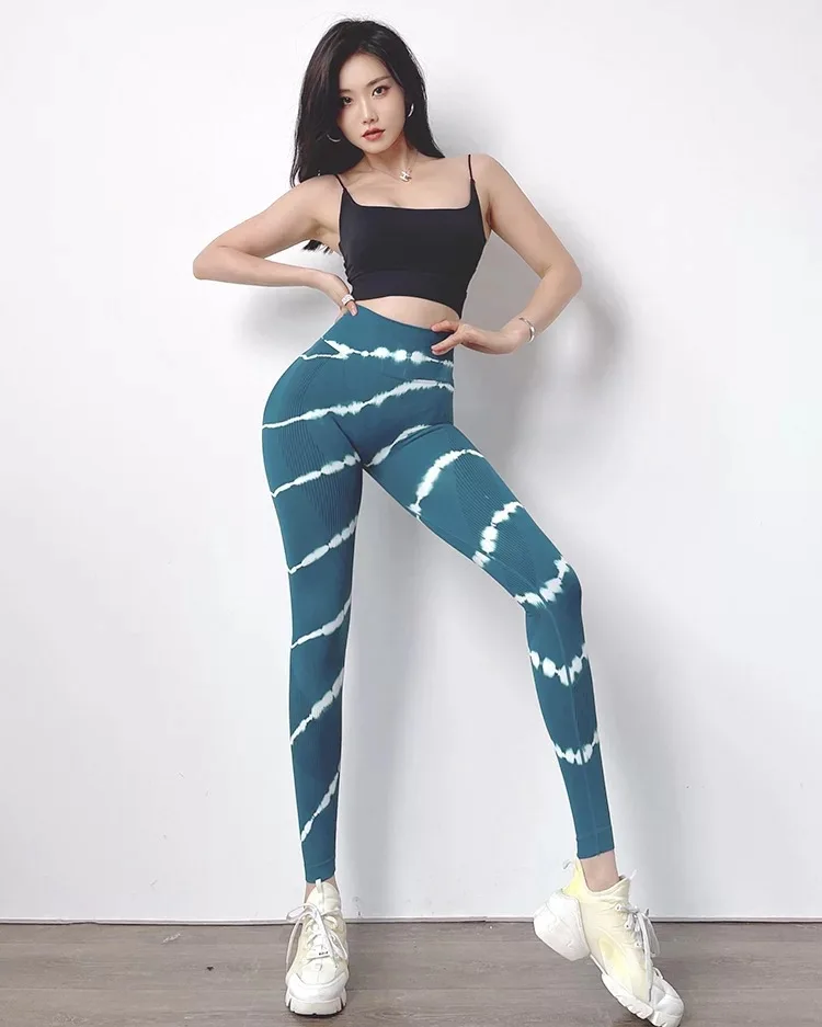 Pashasunshine New Arrival Tie-dye Printed Pattern Leggings Custom Logo Yoga Pants Nylon Spandex Pants For Women