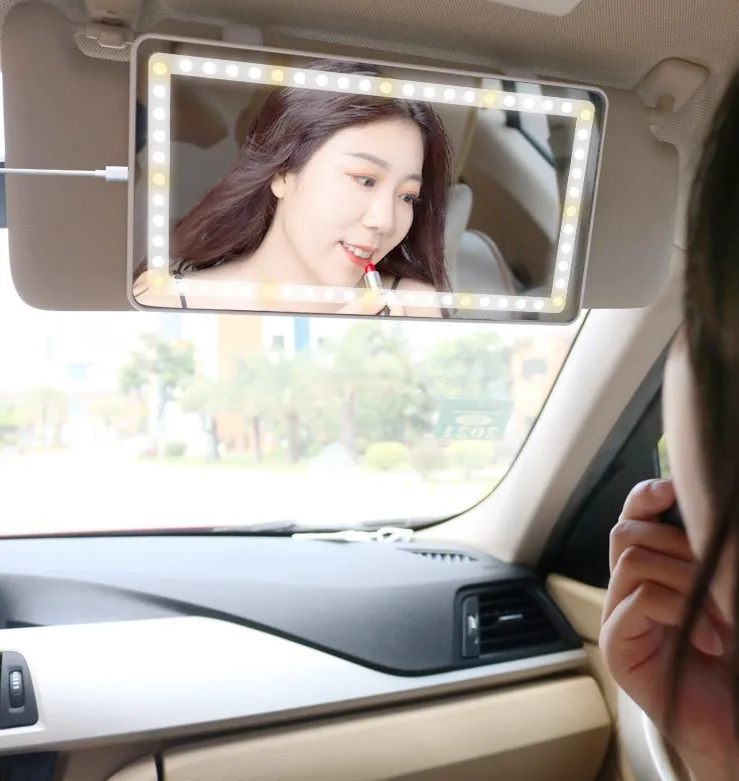 Car Visor Cosmetic Mirror Custom Logo Adjustable Led Car Vanity Visor Makeup Cosmetic Mirror With LE