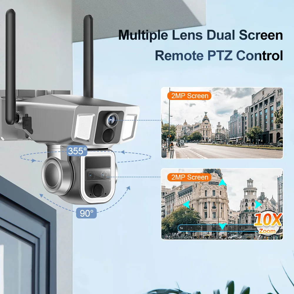 LS VISION 4 МП с двумя объективами двойным пиром 10-кратным увеличением 2 в 1 4G и Wi-Fi экранами Солнечная камера уличная
