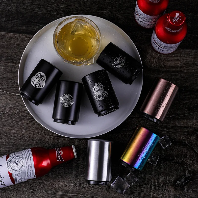 Stainless Steel Bottle Opener Push Down Magnetic Automatic Beer Bottle Opener Hat Custom Logo