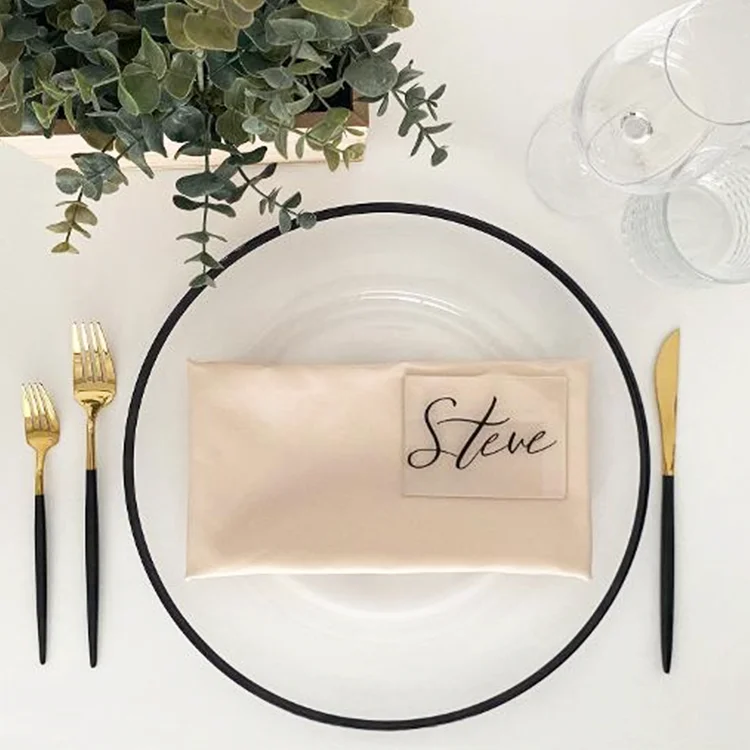 Aeofa Transparent round glass dinner plate for wedding black rimmed glass charger plate black rim glass plate