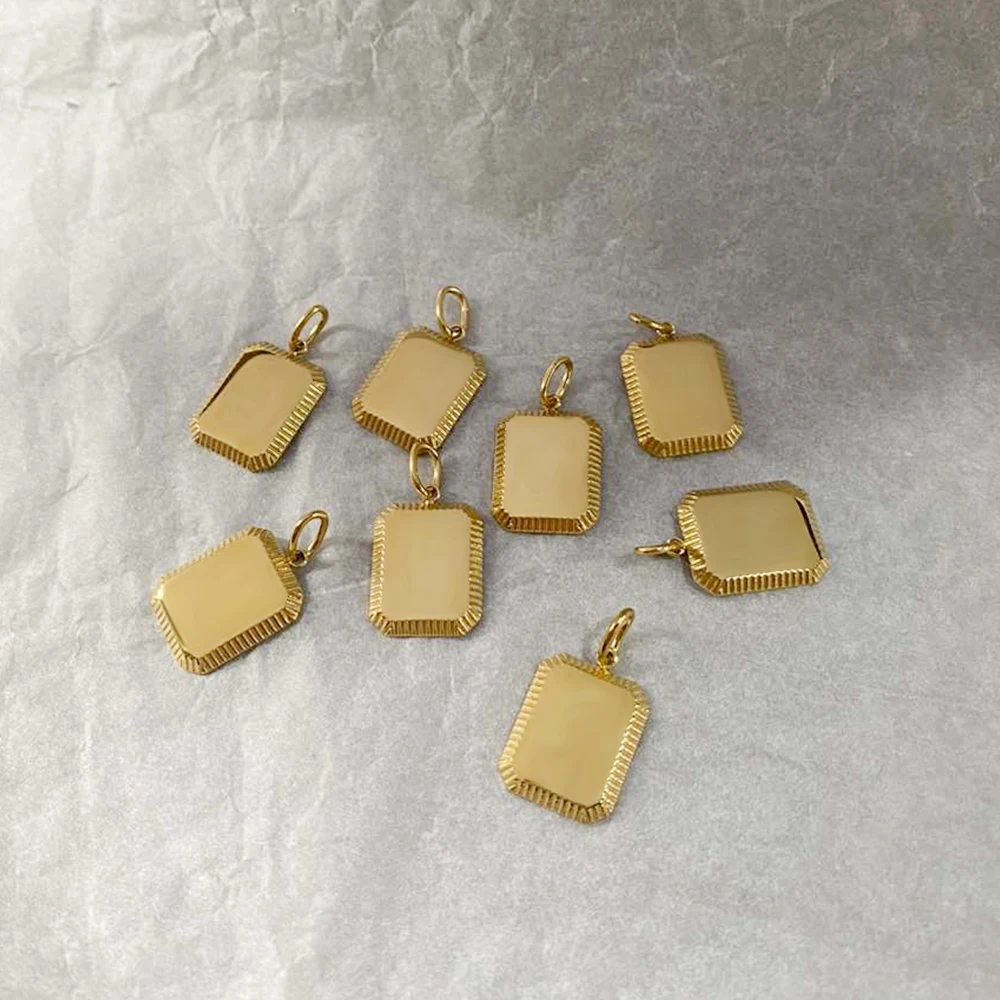 Customs Engraved Logo Stainless Steel Personalized Rectangular Pendant Charm For DIY Necklace Making