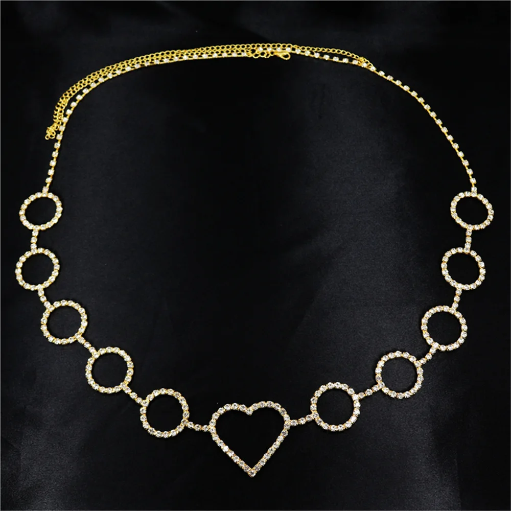 Summer Jewelry 18k Gold Plated Round Belly Chain Rhinestone Crystal Tennis Chain Love Heart Waist Chain Sexy Body Accessories