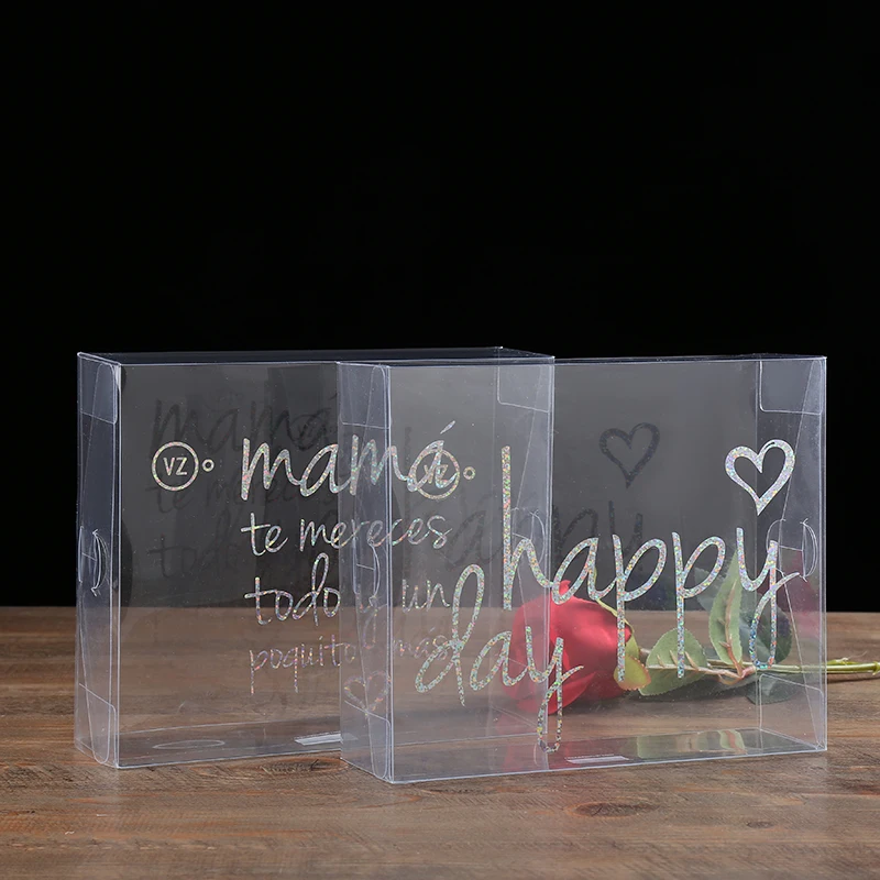 Customized holographic printing clear PET PVC cosmetic gift box directly