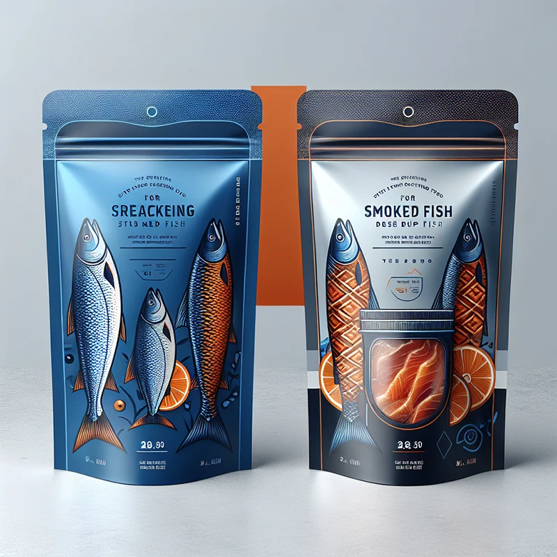 Custom Printed Logo Zip Lock Plastic Mylar Bag Smoked Fish Packaging Stand Up Pouch With Shaped Clear Window