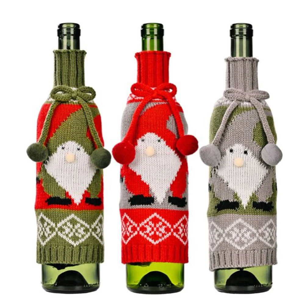 Wholesale Santa Decorations Xmas Wine Bottle Gift Loot Pompom Christmas Wine Bag