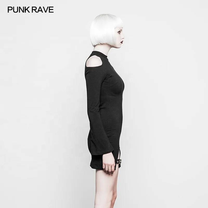 PUNK RAVE Latest Women Gothic Fancy Tight Sexy Strapless Dress OPQ-304 With Moon Pattern And Long Sleeve Dress