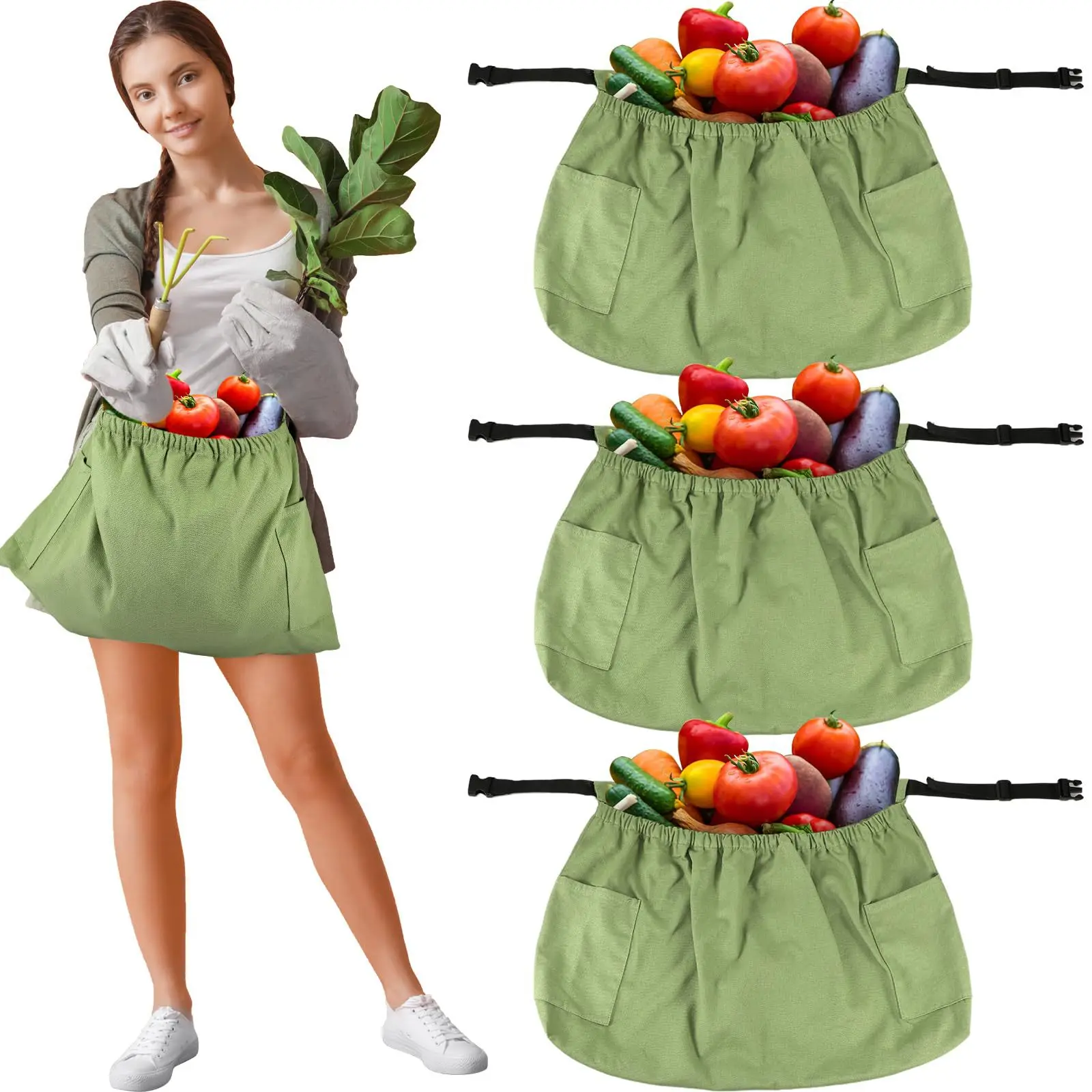 Half Waist Picking Garden Harvest Apron Linen Weeding Gardening Apron with Pockets Picking Fruit Cotton Linen Garden Waist Apron
