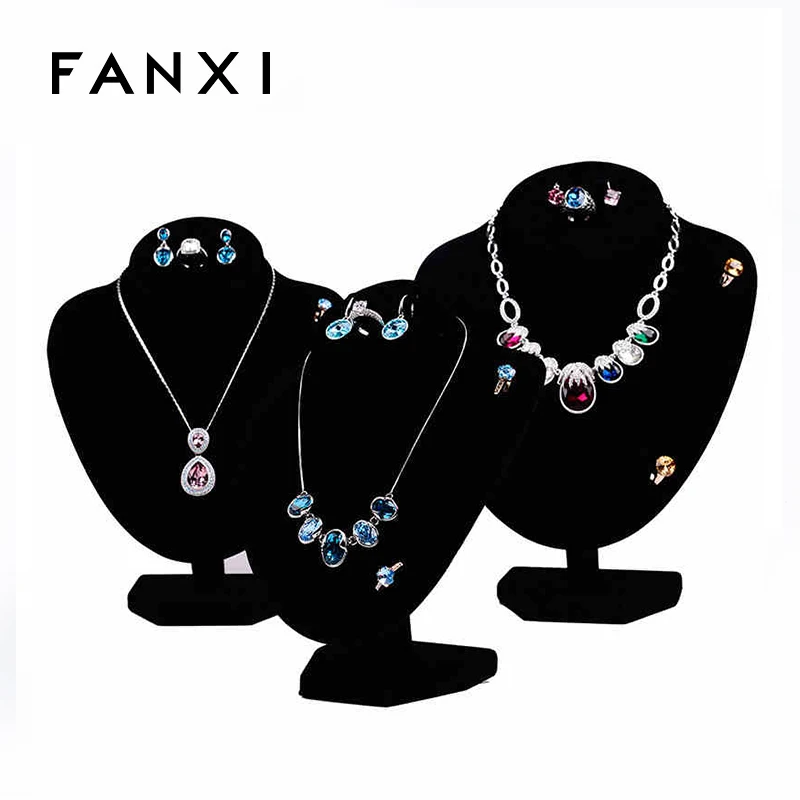 FANXI Direct Factory China Multi-functional Earrings Ring Mannequin Necklace Display Model Gray Velvet Jewelry Display Bust