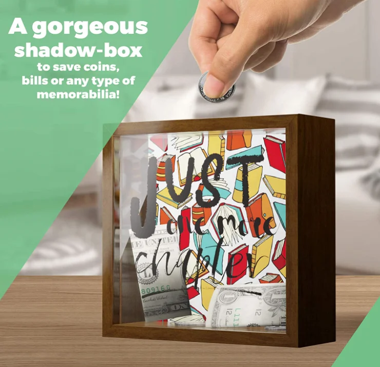 Customized Book Lovers Gifts Shadow Box Wooden Keepsake Wall Decor for Readers Reading Gift for Bookworm Solid Wood Money box