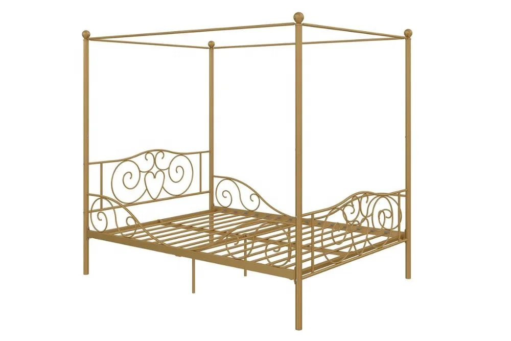 luxury adult metal princess canopy bed gold colour iron bed frame with four poster