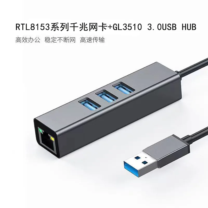 USB 3.0 Hub Ethernet OEM Portable 4 in 1 Multiport Hub Gigabit RJ45 Ethernet USB 3.0 Ports for Window s Linu x Mac OS and More