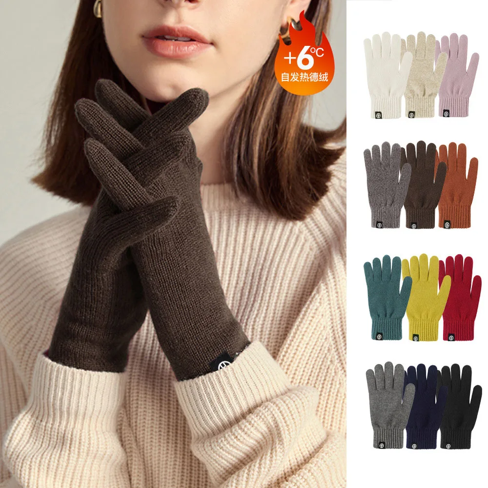 Wholesale Women Mean Full Finger Racing Heat Winter Gloves High Quality Knitted Motorcycle Touch Screen Gloves