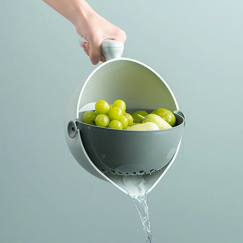 
Double-layer plastic drain basket kitchen rotating vegetable washer basket fruit basin storage basket with handle 