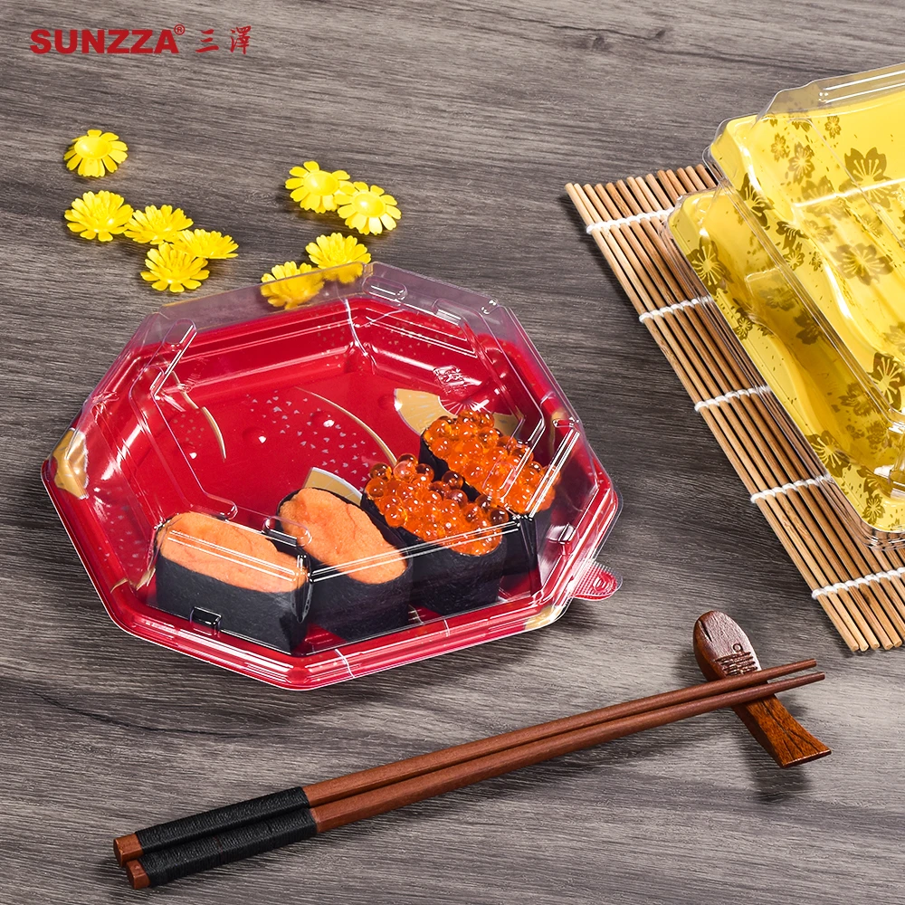 Sunzza Package Disposable Divide Plastic Food Plates Sushi Trays Container Japanese Take Out Packing Sushi Togo Box For Sushi