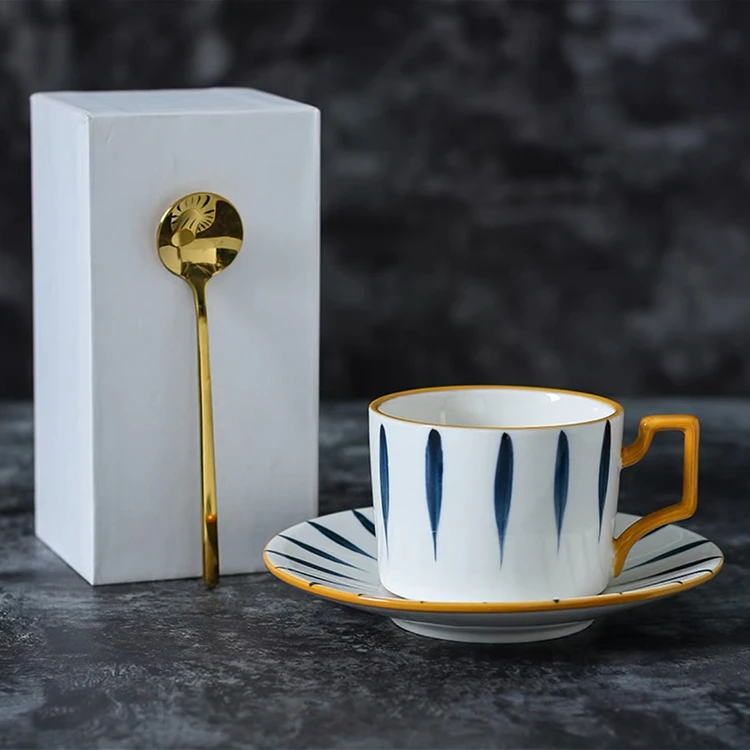 Milk Tea Cup Saucers for Restaurant Cafe Ceramic Tea Cups & Saucers Custom Ceramic Espresso Coffee Cup Set