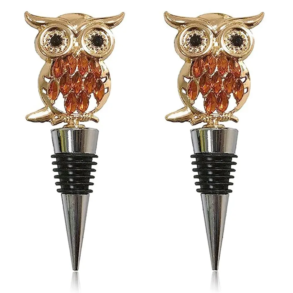Cute Wine Stopper Decorations Reusable Owl Wine Stoppers Metal Zinc Alloy Golden Wine Bottle Stopper Custom