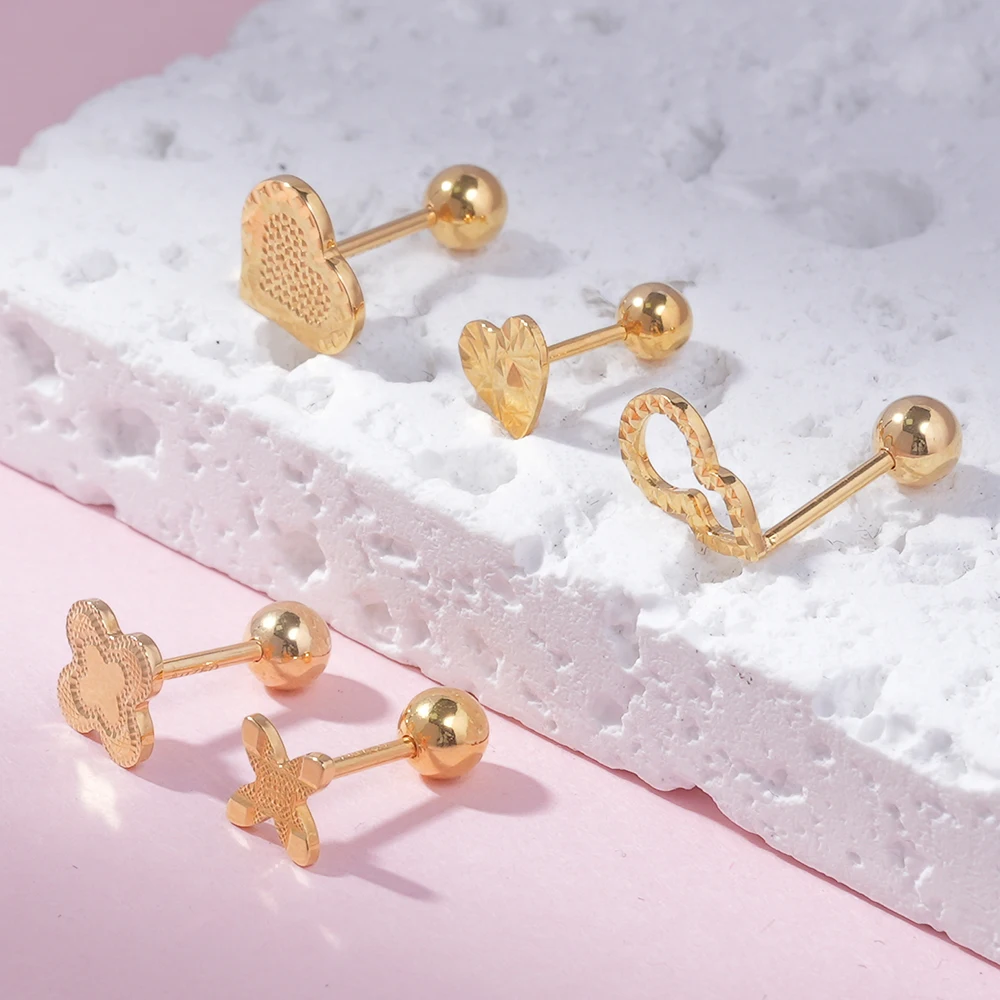 PCX Jewelry cute love heart shape plain stud earring gold 18k gold jewelry for children women girls 18k gold Earring