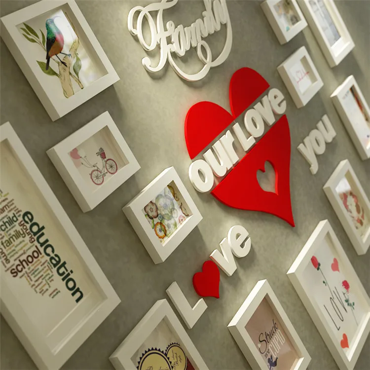 Item 2607 Family Love Home Picture Wood Wall Art 16 Pieces Creative Solid Wood Picture Wall Frame Decoration Sets