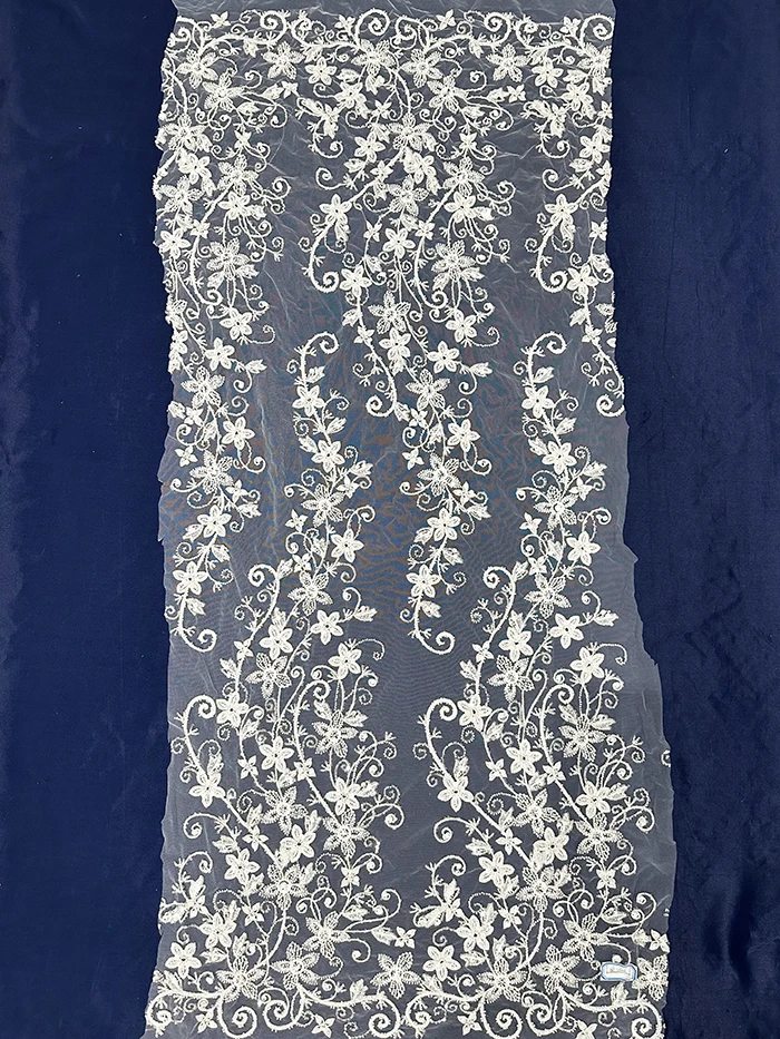 Manufacturer cheap high quality embroidery white lace fabric sequins french lace wedding bridal dress fabric for party