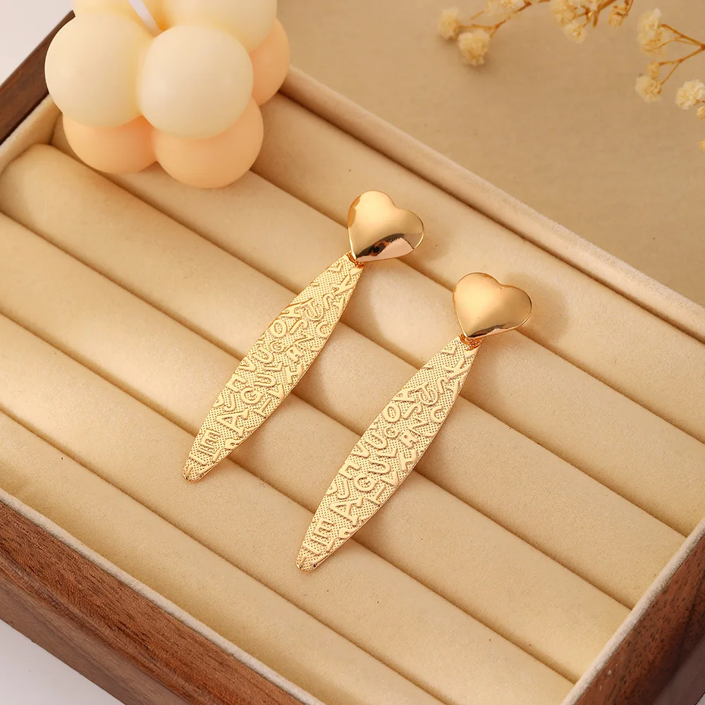 European and American New Exaggerated Fashion Earrings Long Metal Love Letter Earrings Jewelry
