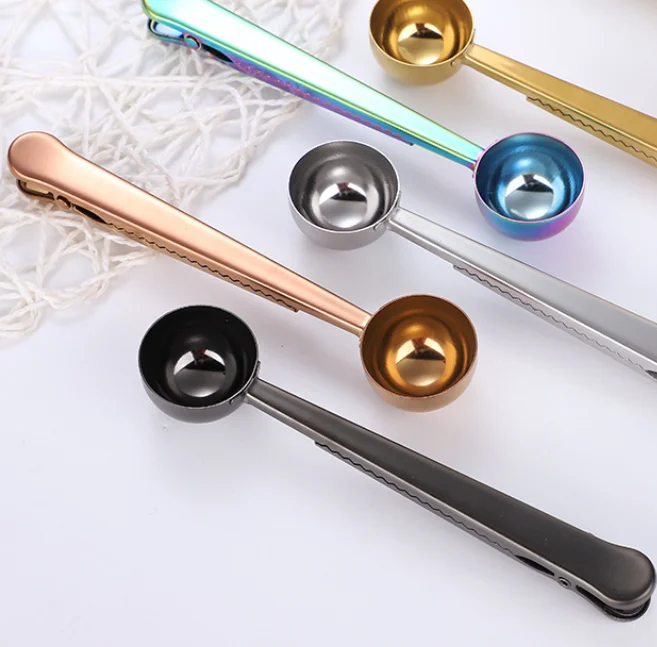 
Multifunctional Metal Coffee Spoon With Bag Clip 15ml measuring scoop Stainless Steel measuring spoon seasoning spoon 