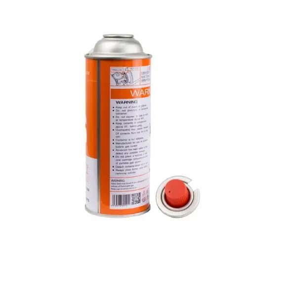 Straight butane gas can for cassette stove with aerosol valve red cap