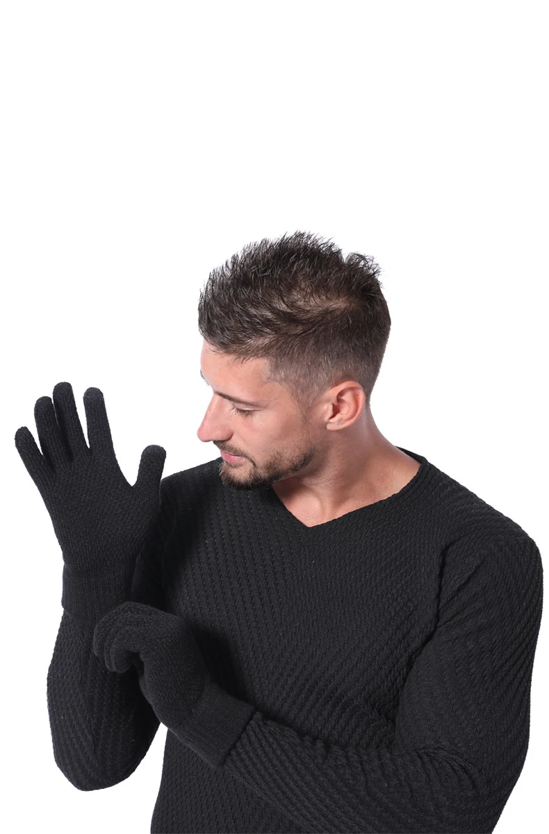 High quality Amazon hot Winter warm Solid Color Non Slip Windproof  Gloves men warm wool mittens
