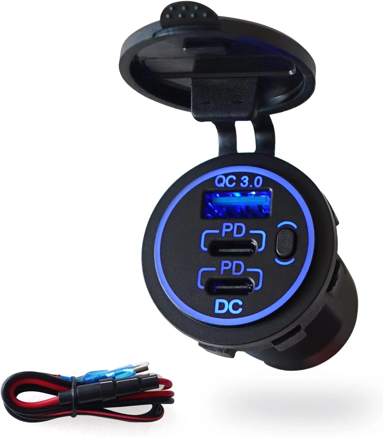 С 3 портами (стандарт с двумя usb-разъемами порта-18 Вт QC3.0 и двойной 20 PD3.0 USB-C розетки выключатель питания провода 12V-24V для автомобилей Boat Mar