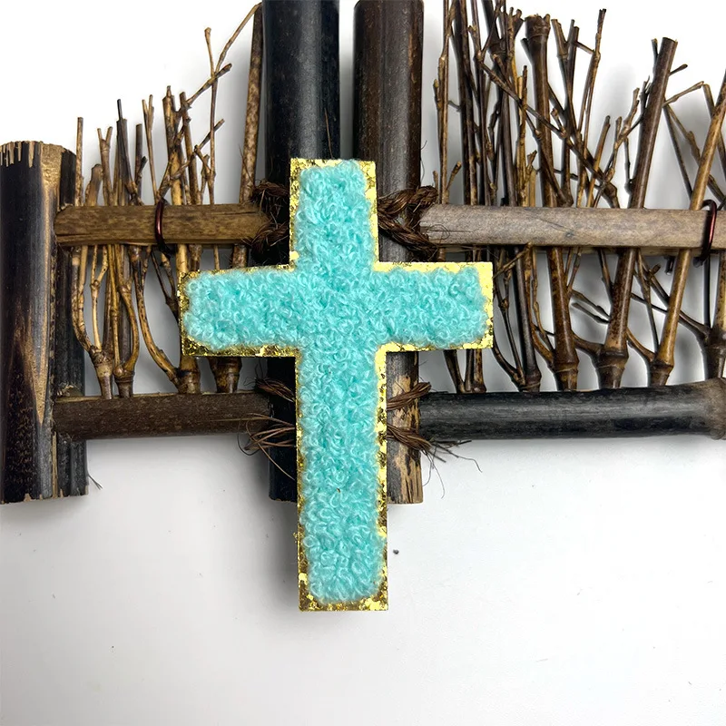 Factory Price Wholesale Cross Chenille Designer Patches with Glitter