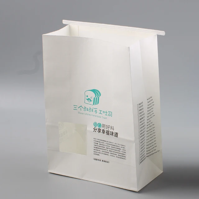 supplier custom logo christmas waterproof flower gift food snack white kraft paper bags with clear plastic window for bread