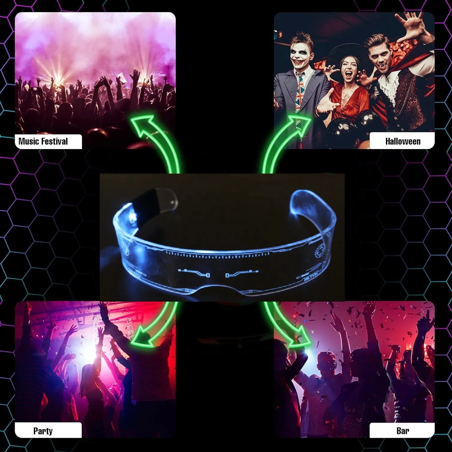 LED Light Up Glasses for Party Adults Kids Futuristic Glass Rave Accessories Multi Color Glowing party favors